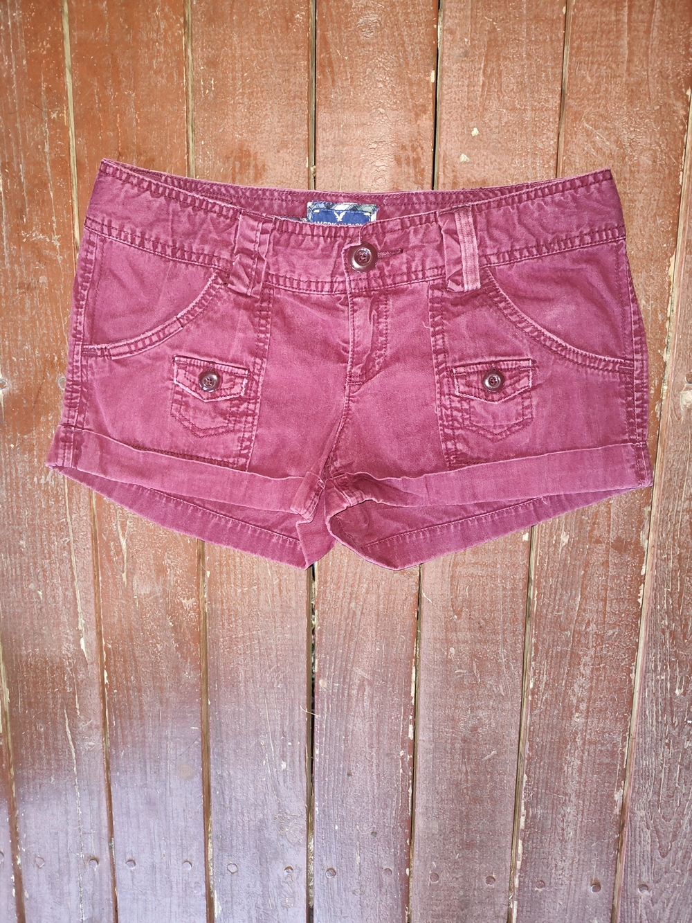 American Eagle Outfitters Plum/Maroon Denim-Look Jean Low Rise Waist Shorts